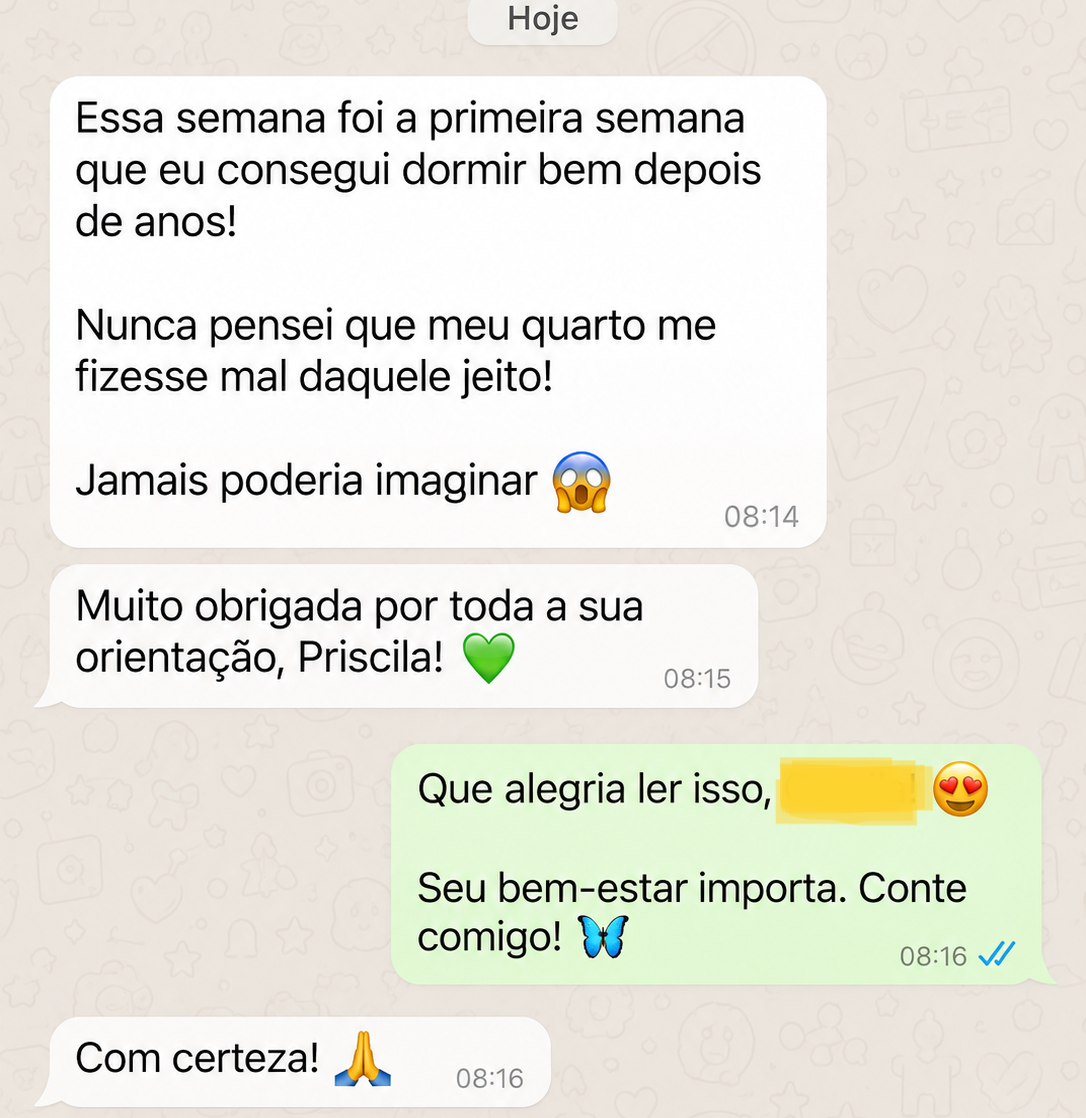 Mensagem de cliente agradecendo pela orientação sobre o quarto